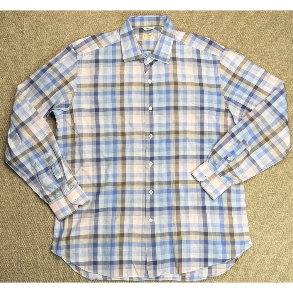 Culturata Tailored Fit Men's Plaid Button‎ Up Long Sleeve Dress Shirt Size XL